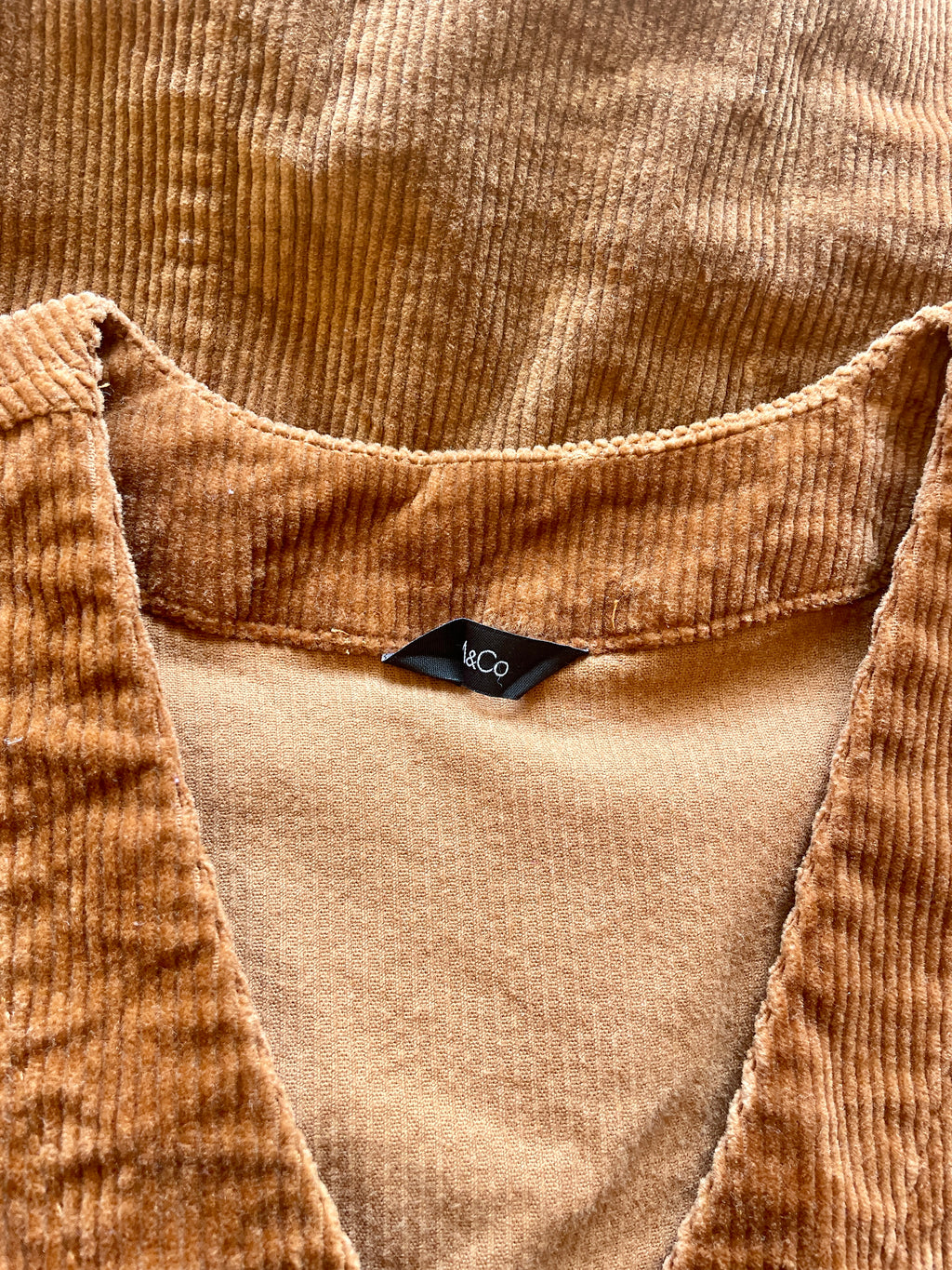M&Co Tan Corduroy Button up Pinafore Dress Sz 10