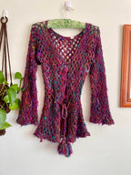 Recycled silk Crochet mesh tie up cardigan