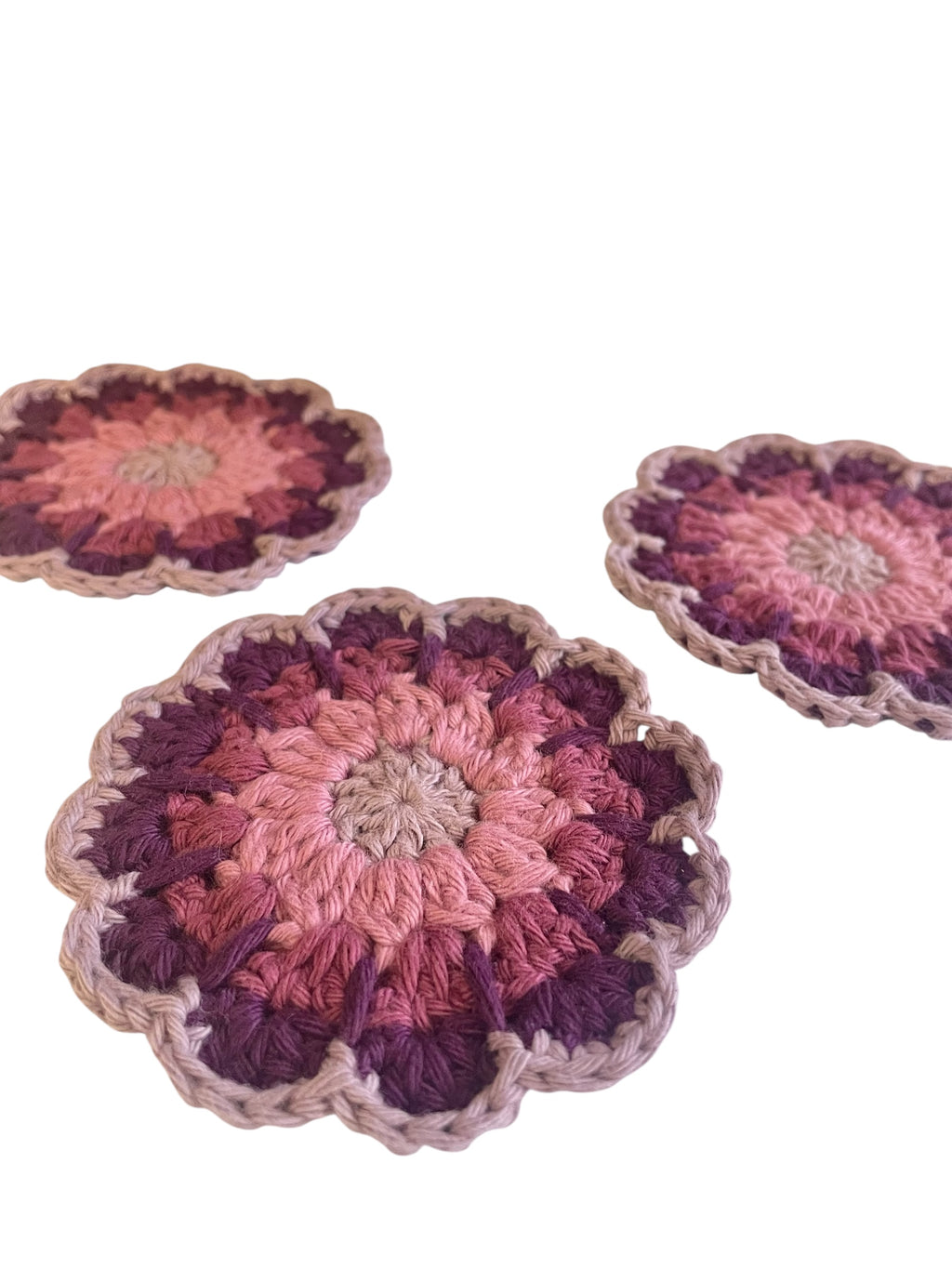 Crochet Retro Daisy Coasters Purple Tone
