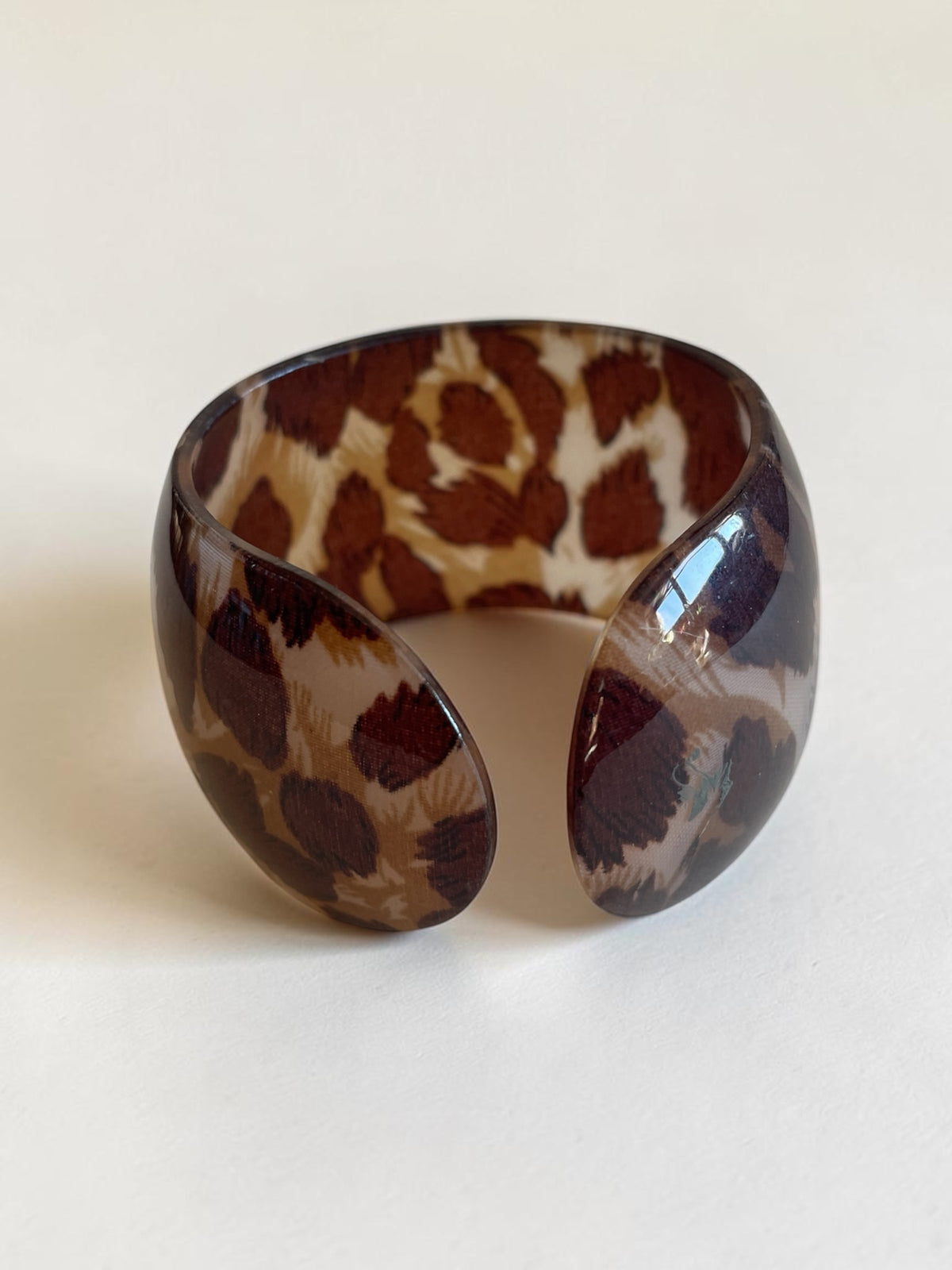 Chunky Leopard Print Acrylic Cuff Bracelet - Wide Resin Animal Print Bangle