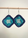 Crochet Little Square Earrings - Blue Tone
