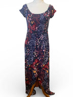 Navy Floral off shoulder dress with front split