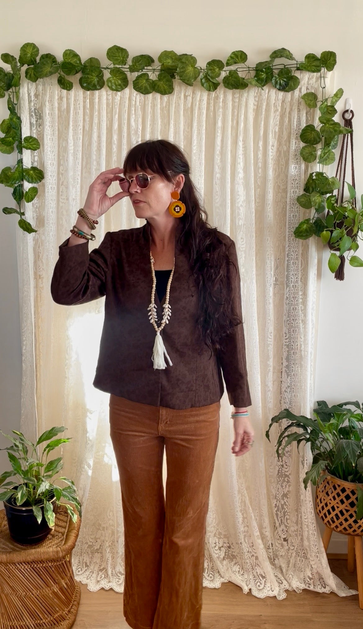 Vintage 90s Chocolate Brown Jacquard Blazer