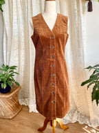 M&Co Tan Corduroy Button up Pinafore Dress Sz 10