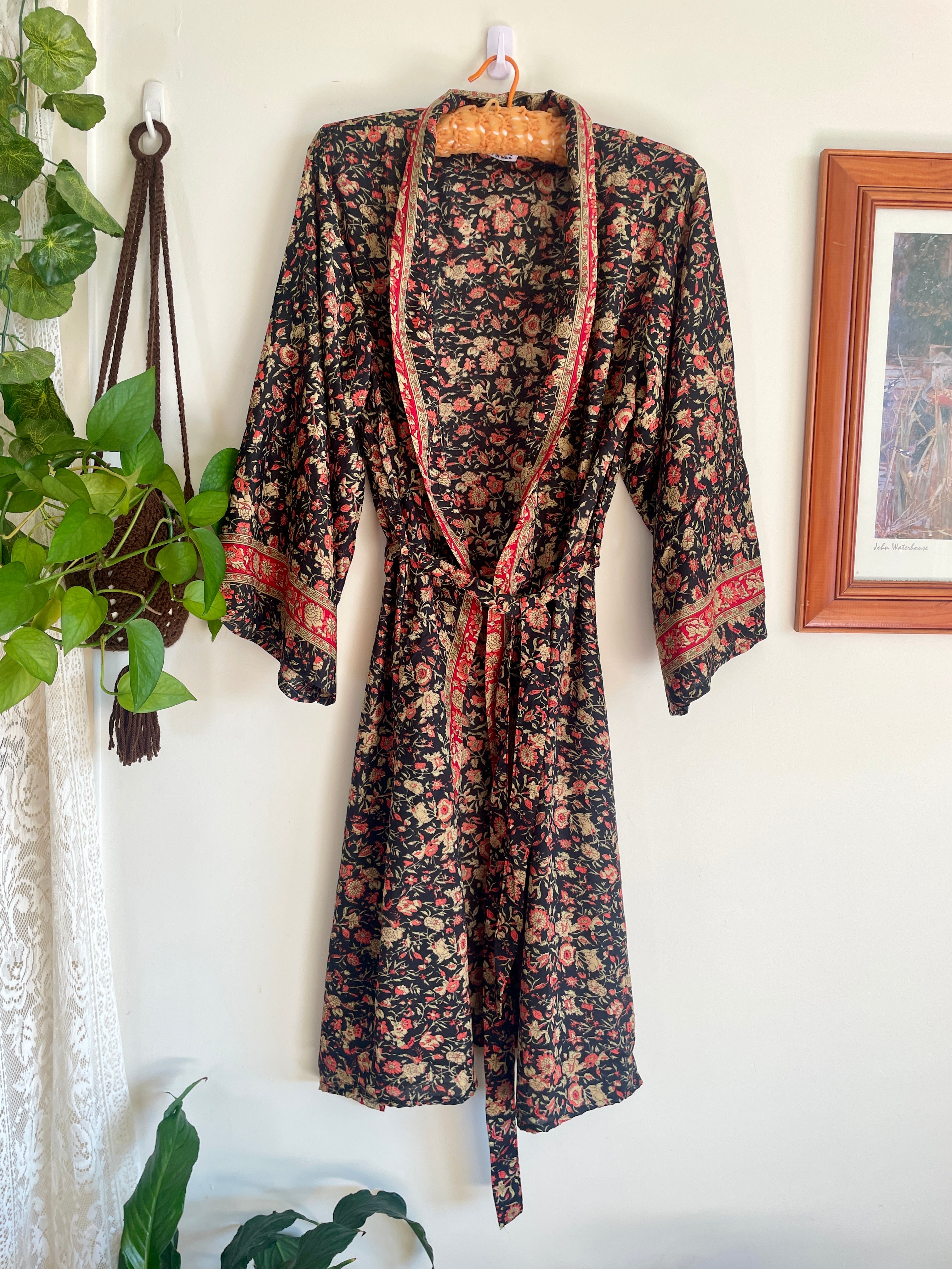 Tree Of Life Floral Wrap Kimono Dress / Robe