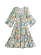 Pastel 3/4 sleeve Lightweight Patterned Dress with Button up Front