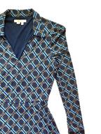 Retro Print Long Sleeve Belted Dress