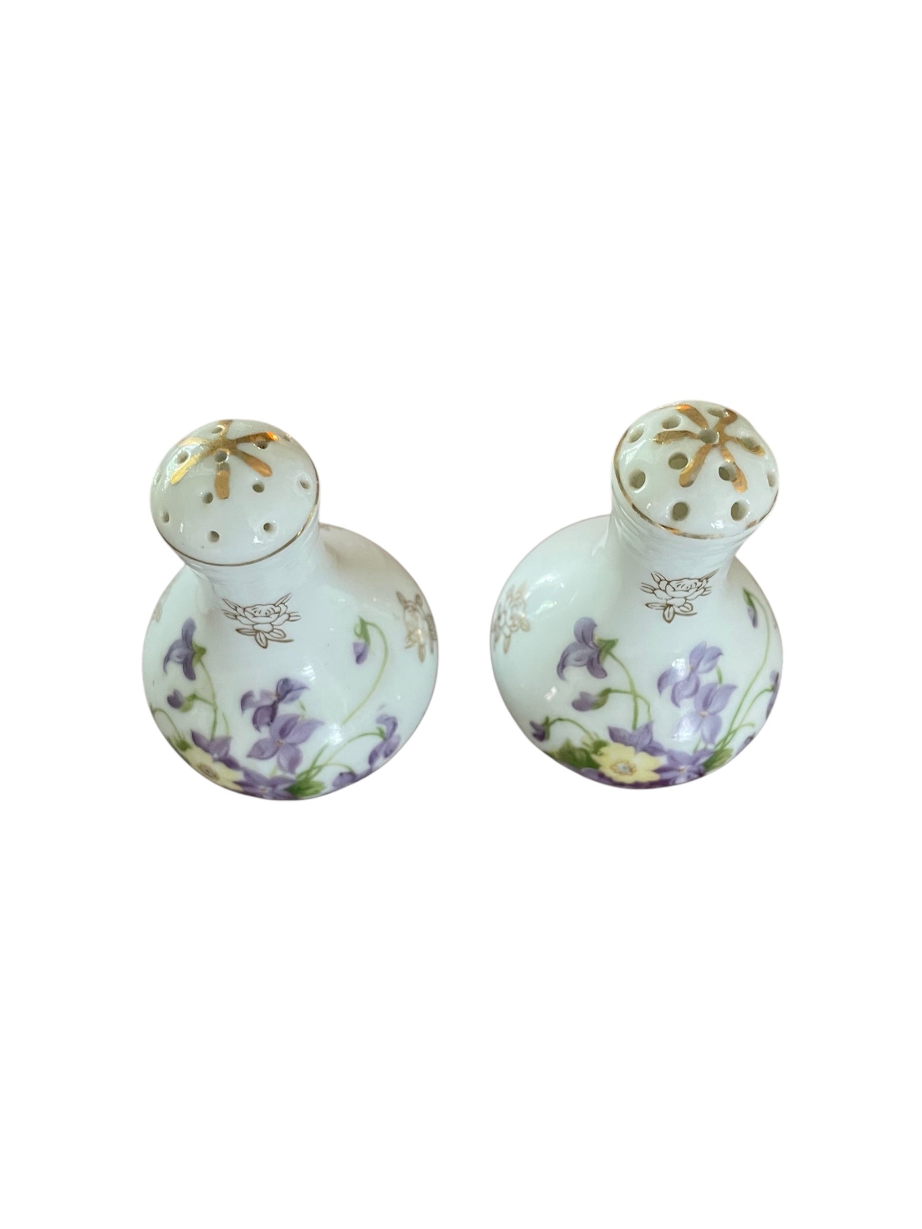 Vintage Porcelain Salt & Pepper Shakeds with violet flower motifs