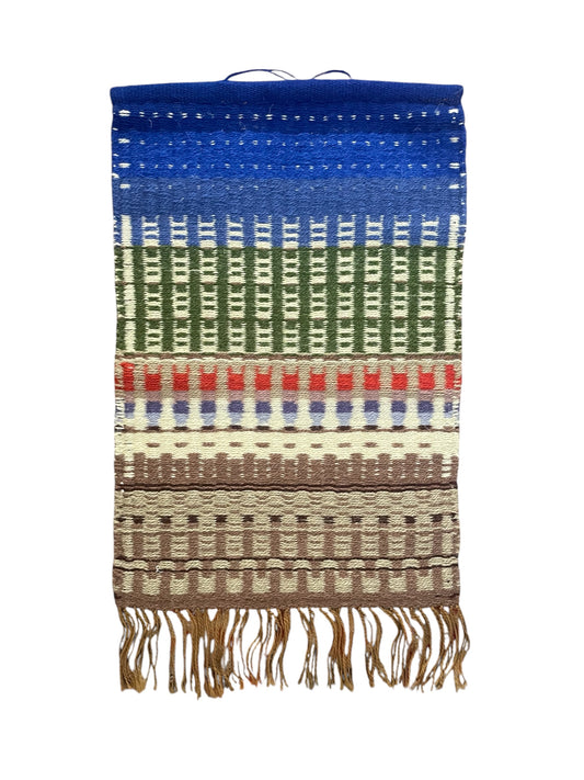 Vintage Handwoven Scandinavian Wall Hanging: Krokbragd Folk Art Weaving