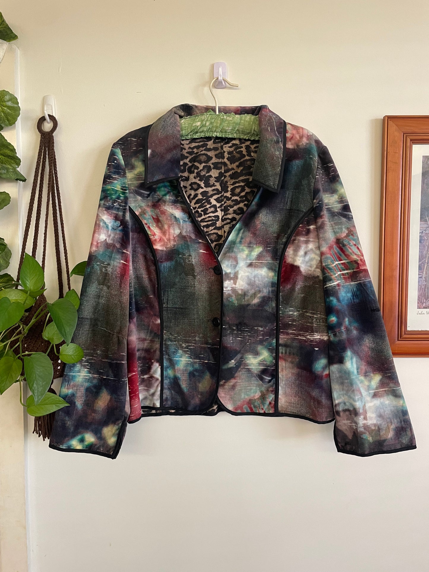 Velveteen Multicoloured Jacket with Leopard Print Lining
