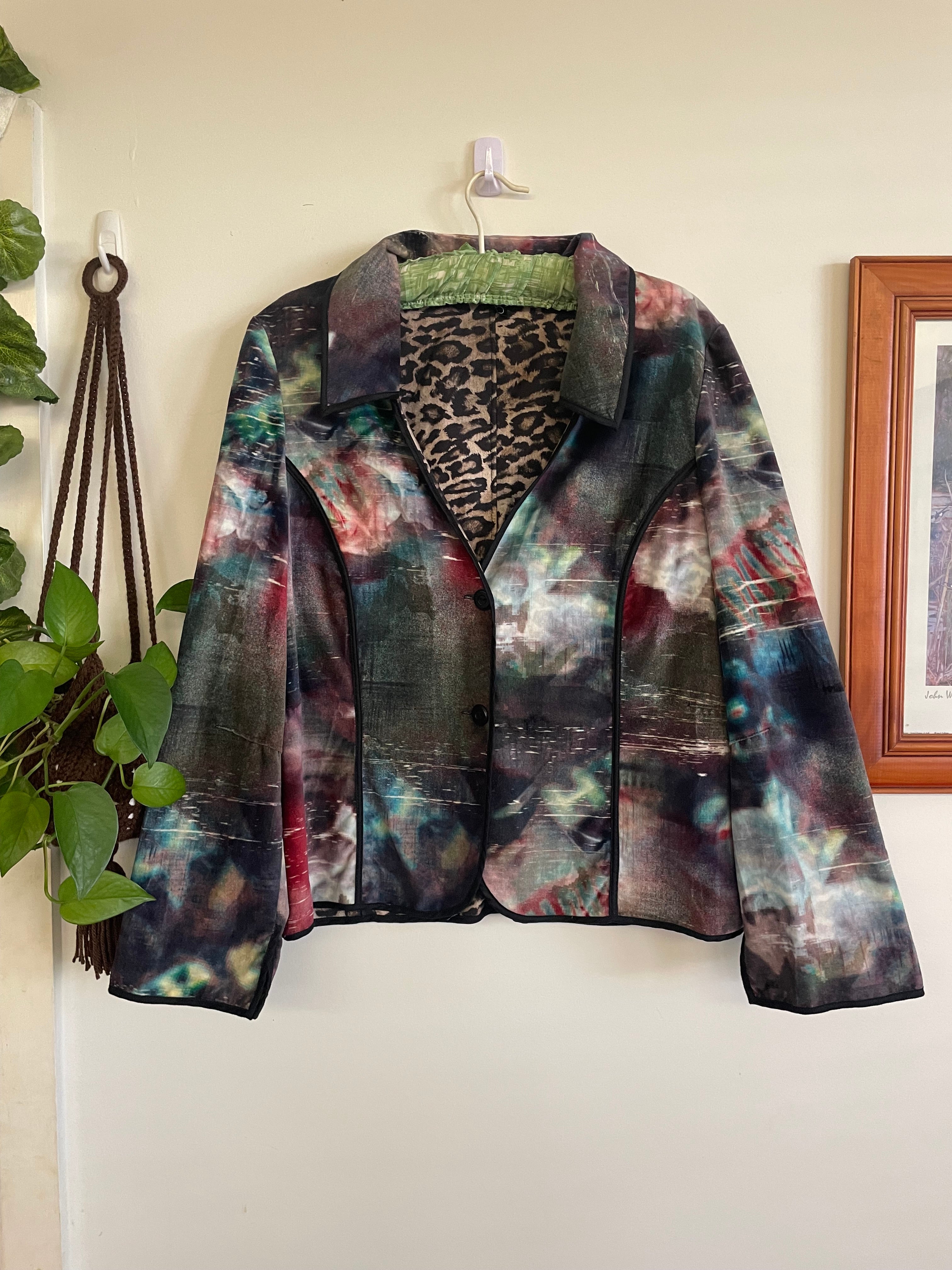 Velveteen Multicoloured Jacket with Leopard Print Lining