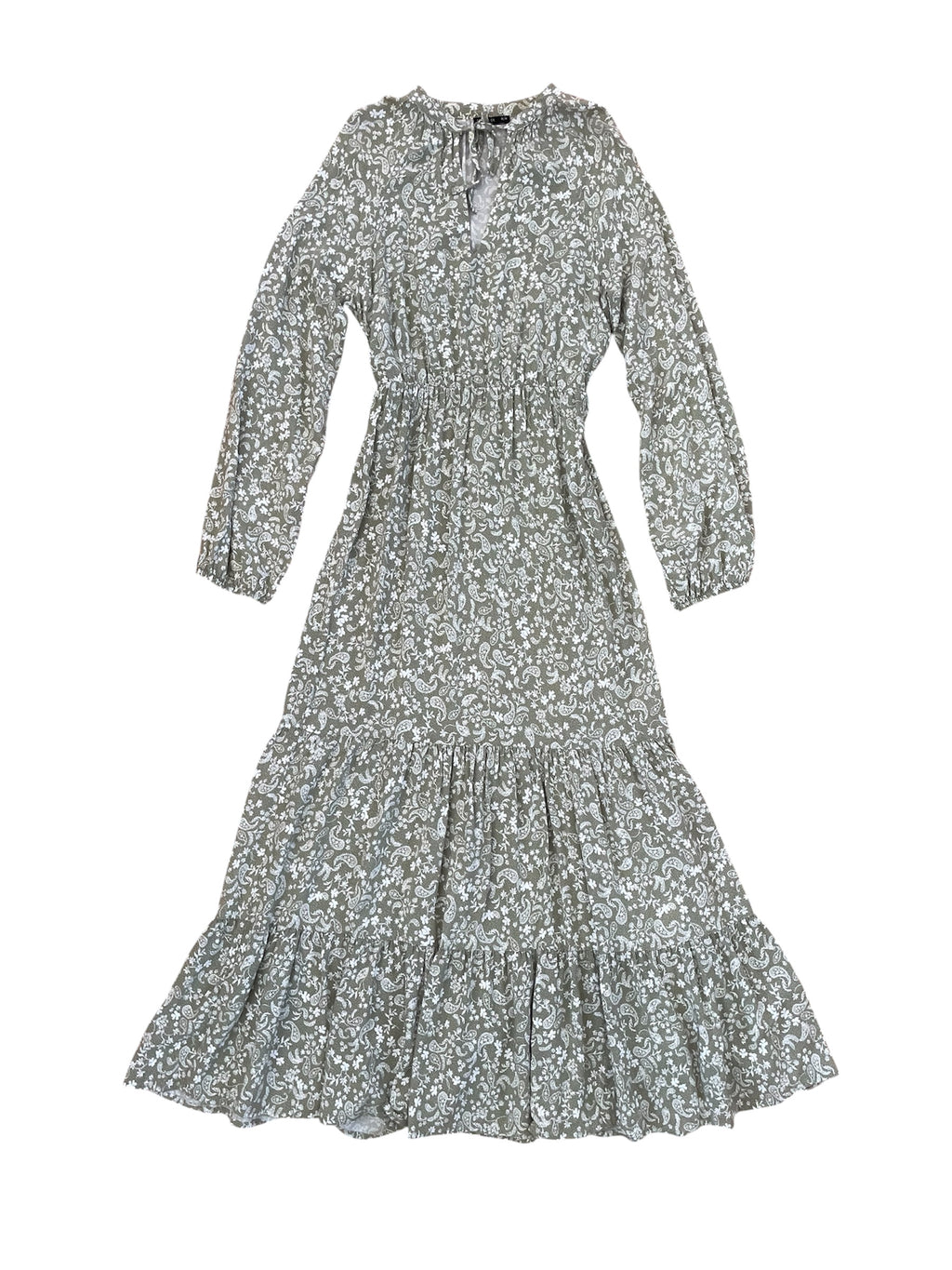 Long Sleeve Sage Paisley Print Dress