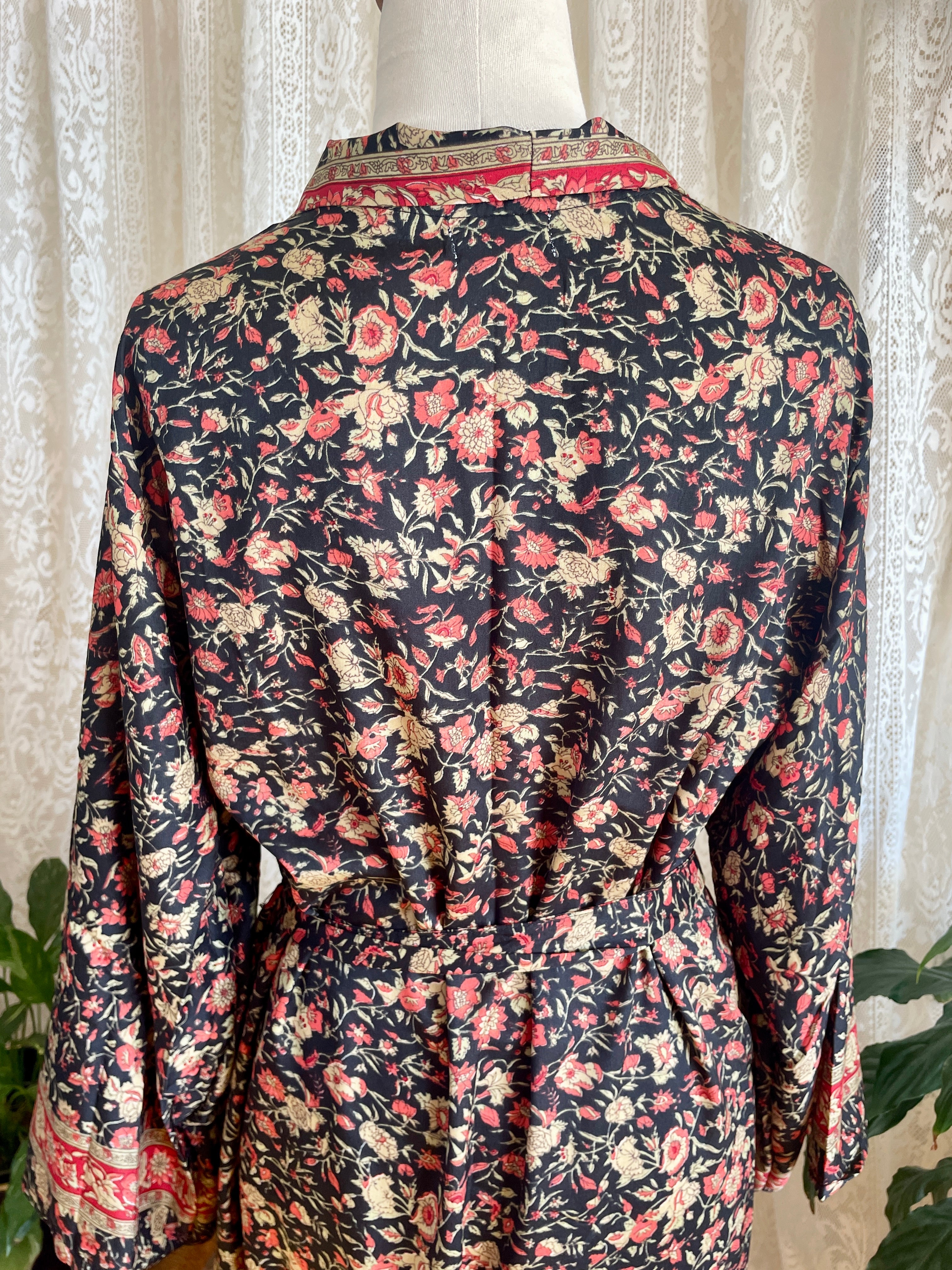 Tree Of Life Floral Wrap Kimono Dress / Robe