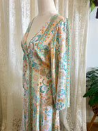 Pastel Mint & Peach Floral Boho Midi Dress – Button Down Duster Sz 12