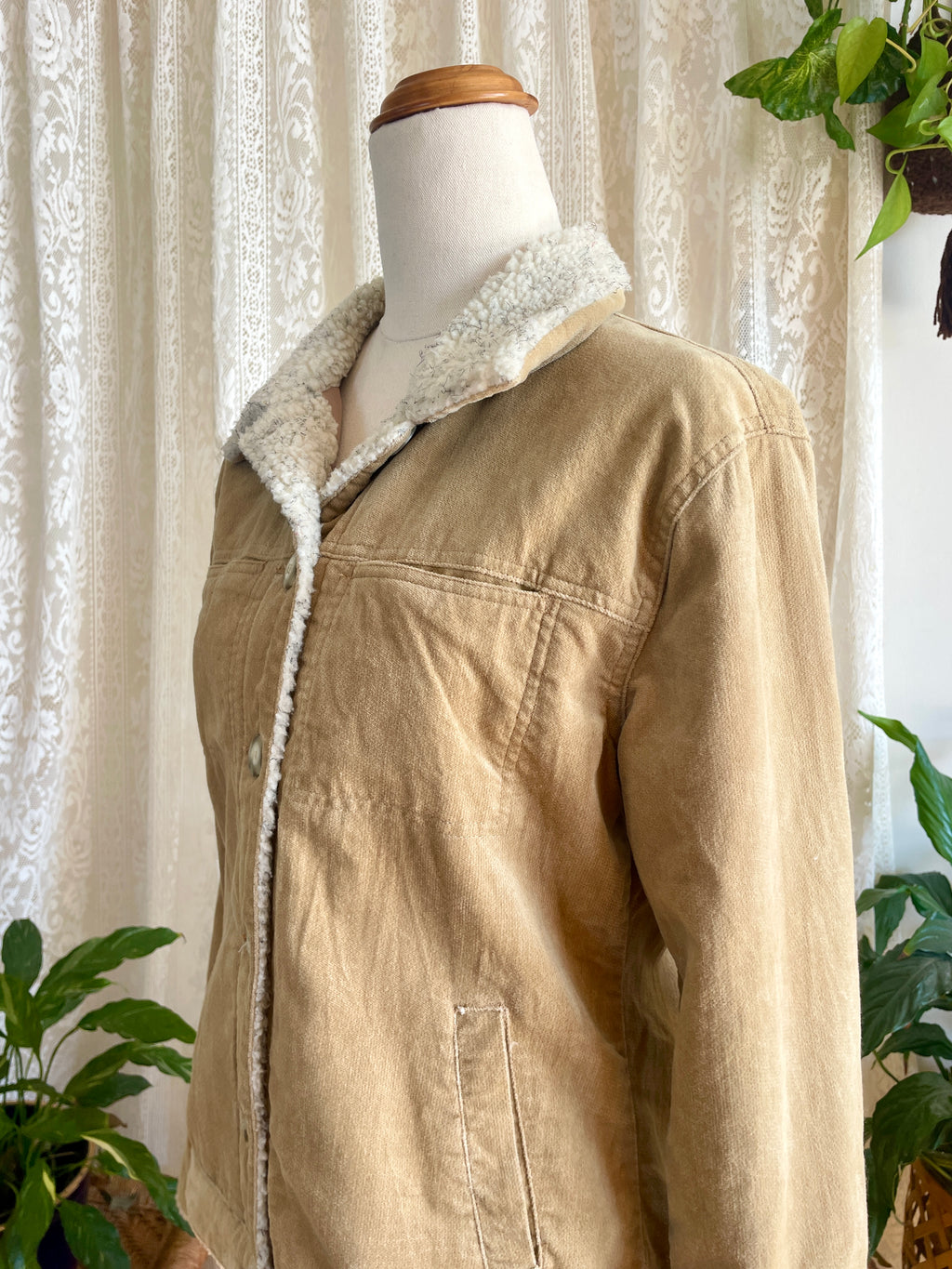 Y2K Tan Jacket with Faux Sherpa Trims
