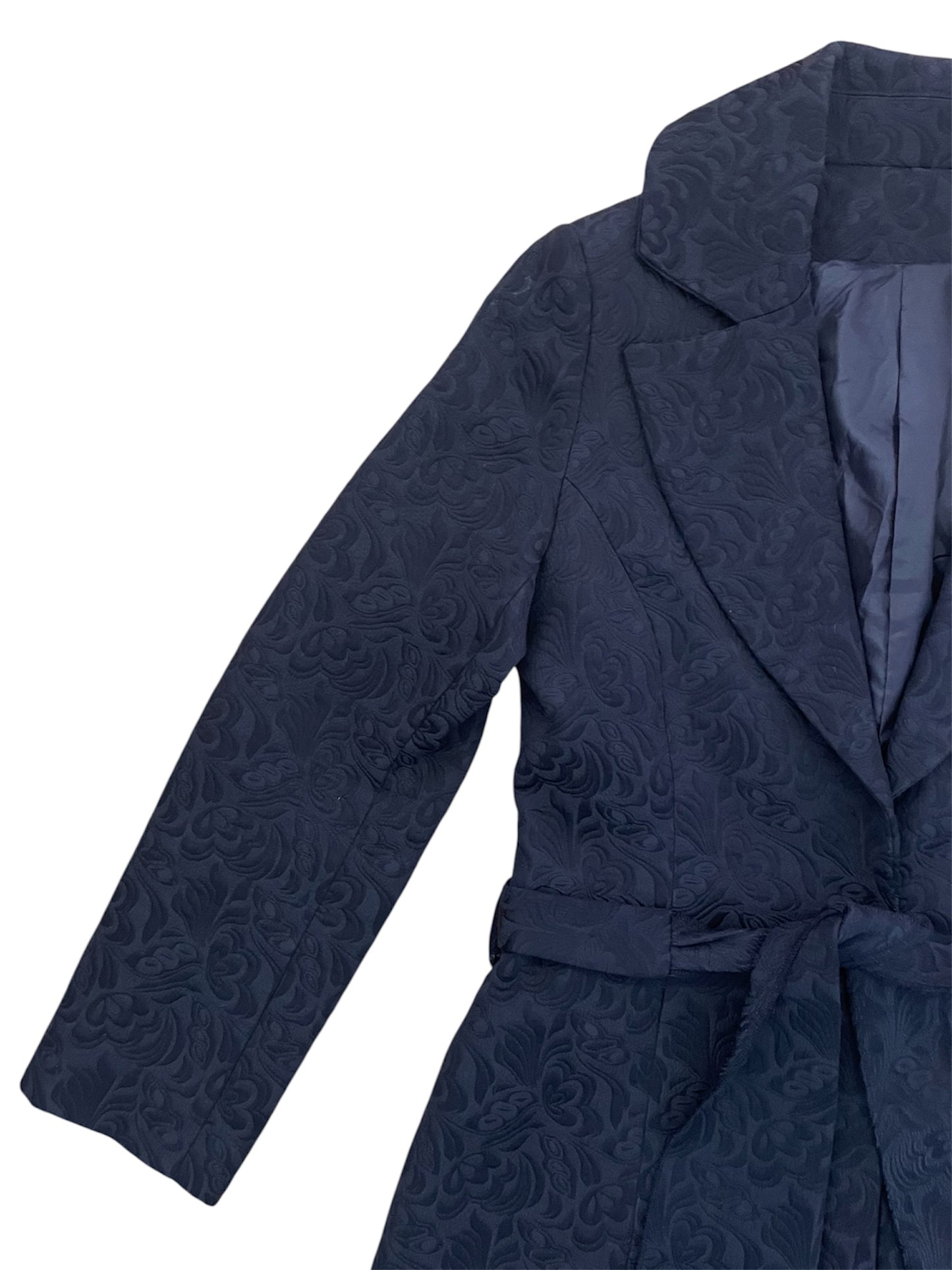 Black Jacquard Belted Coat