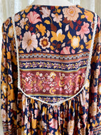 Salty Bright Ochre & Navy Floral Boho Peasant Top – Size 12