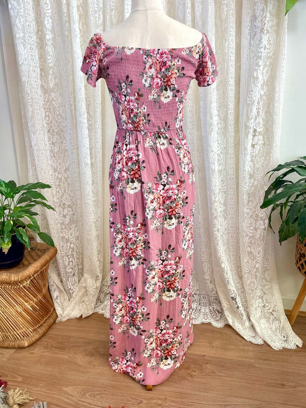 Pink Floral Off Shoulder Dress