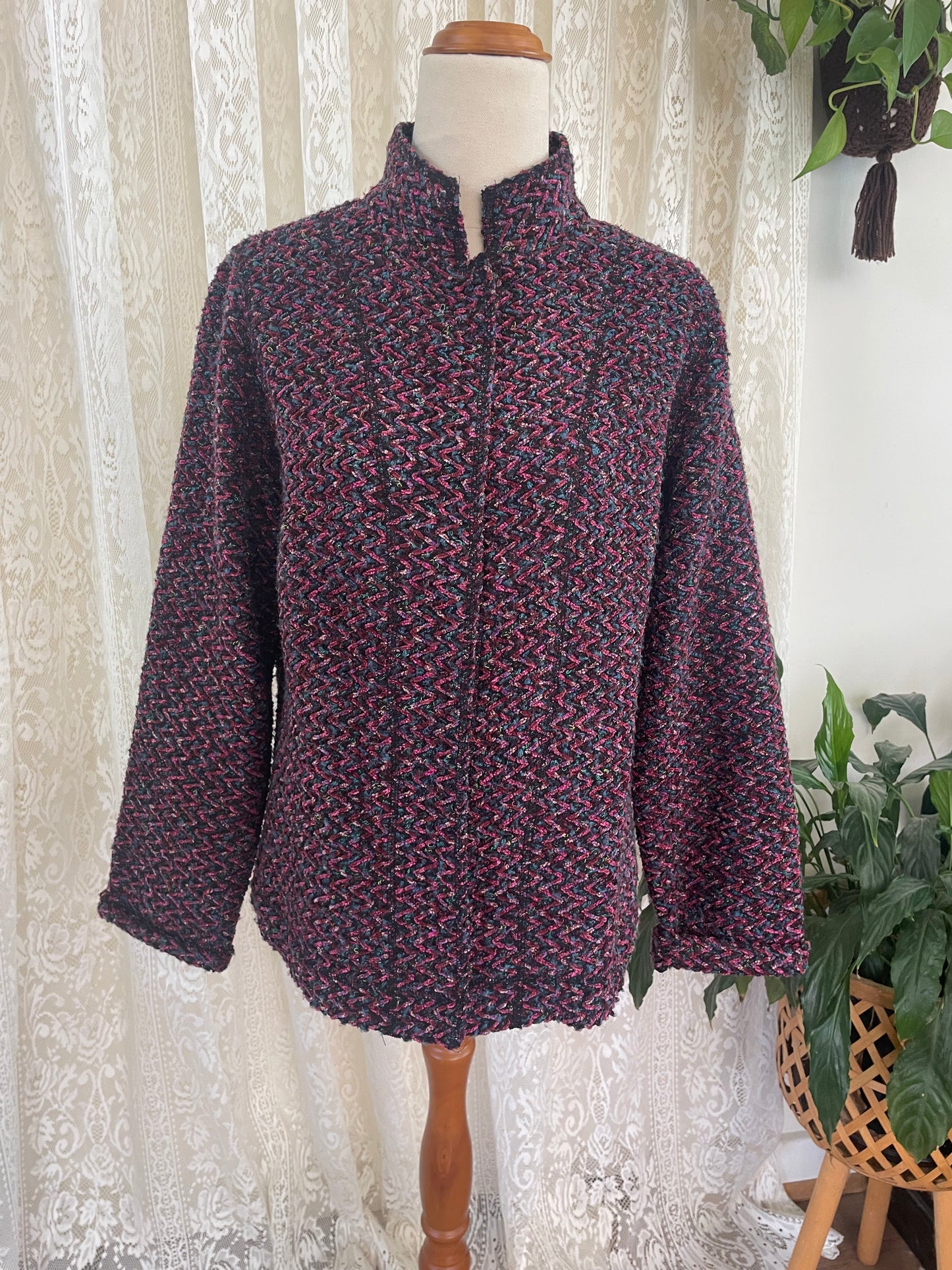 Purple Tone Chevron Tweed Blazer