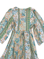 Pastel 3/4 sleeve Lightweight Patterned Dress with Button up Front