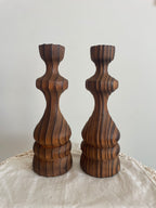 MCM Hand turned Wood Candlestick Holders S2
