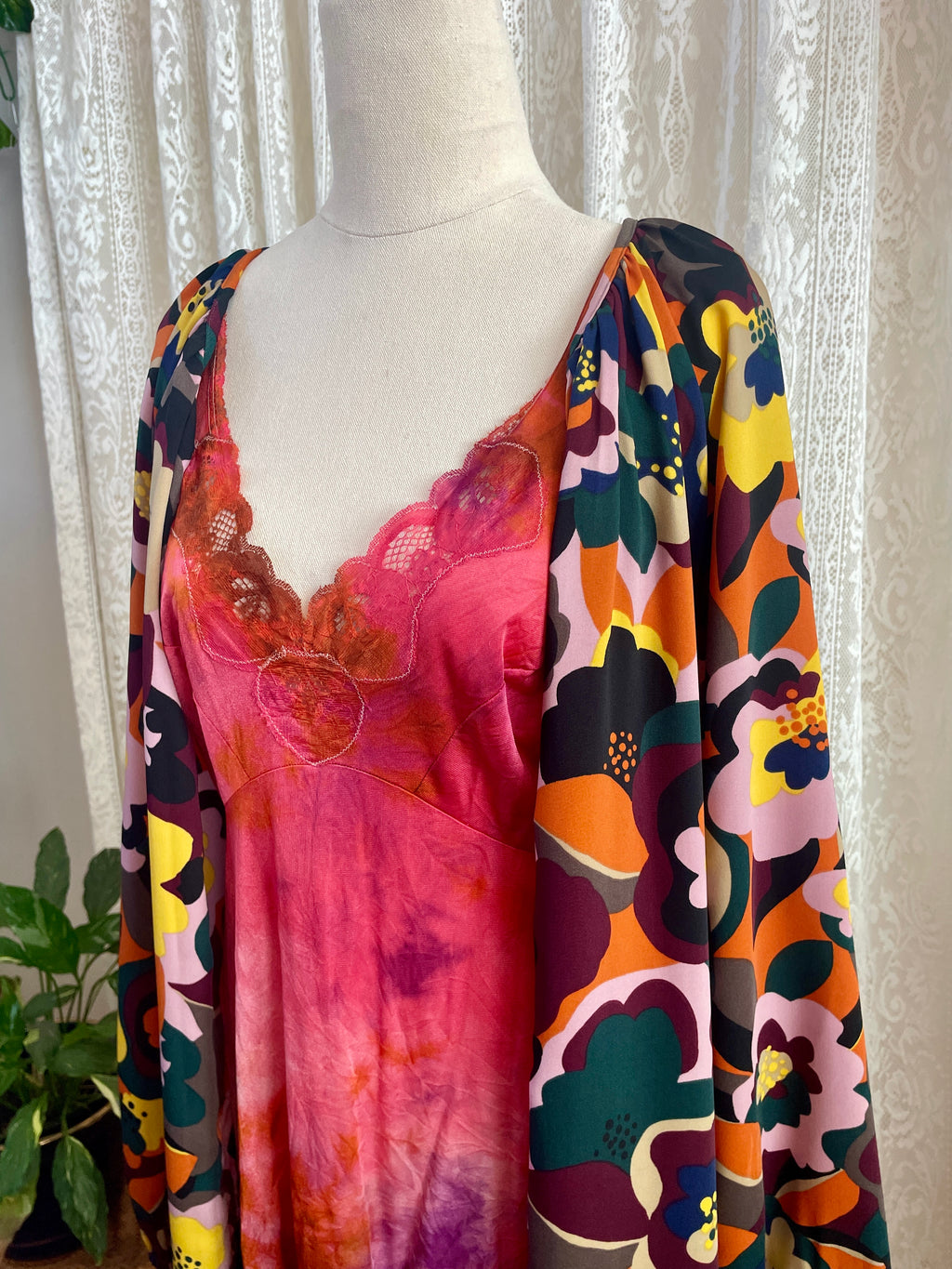 Tu Women Abstract Floral Midi Dress – Button Down Kimono Duster - Sz 12