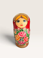 Traditional Semionov Style 5-Piece Russian Nesting Dolls Red Gold Glitter Matryoshka
