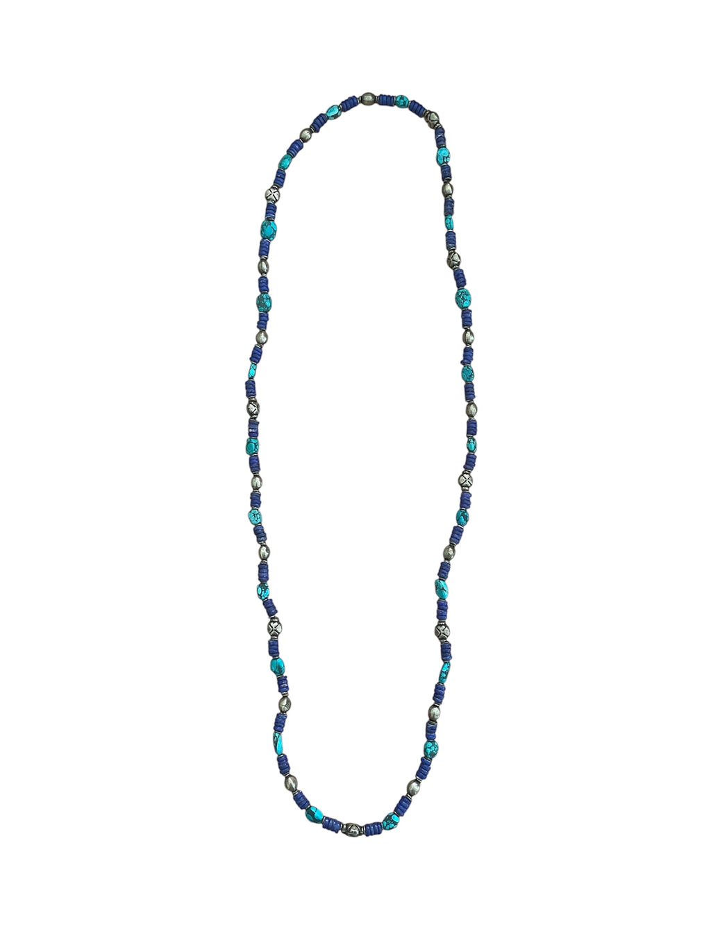 Blue gemstone and silver bead necklace