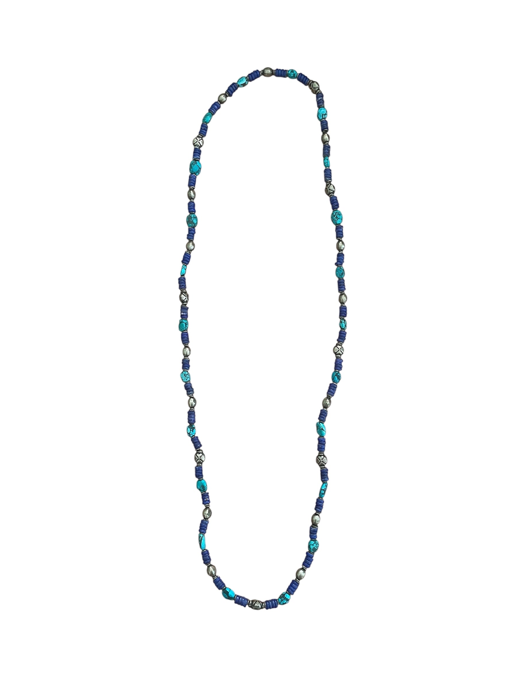 Blue gemstone and silver bead necklace