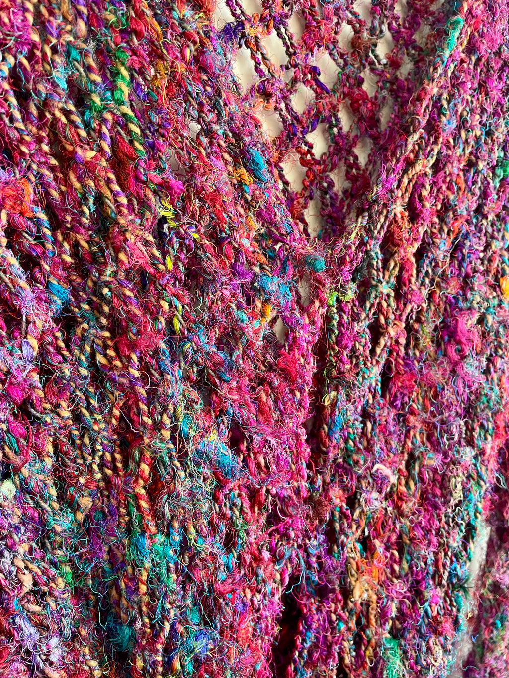 Recycled silk Crochet mesh tie up cardigan
