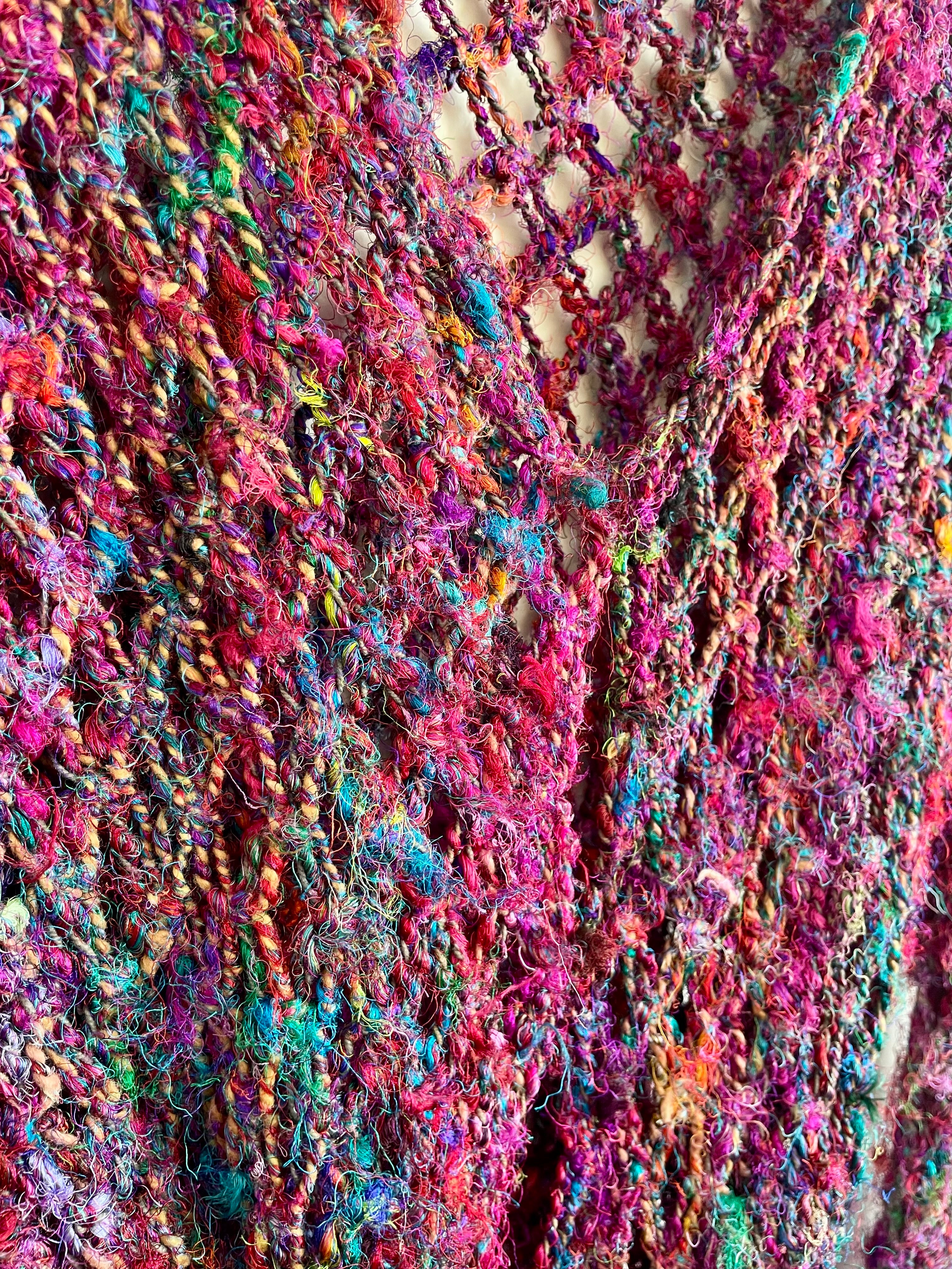 Recycled silk Crochet mesh tie up cardigan
