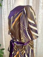 Art Nouveau 70s Style Abstract Print Chiffon Maxi Dress – Empire Waist Flutter Sleeve - Sz