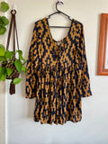Brown & Black Geometric Print L/S Mini Dress