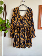 Brown & Black Geometric Print L/S Mini Dress
