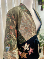 Vintage 90s Indigo Moon Star Patchwork Jacket – Velvet Tapestry Tie Front - Sz L