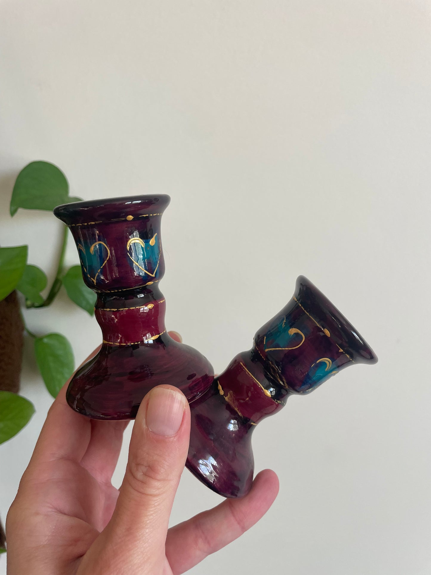 Y2K Gothic Purple Heart Candlestick Holders