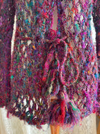 Boho Recycled Sari Silk Crochet Cardigan - Fairycore Open Knit