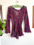 Recycled silk Crochet mesh tie up cardigan