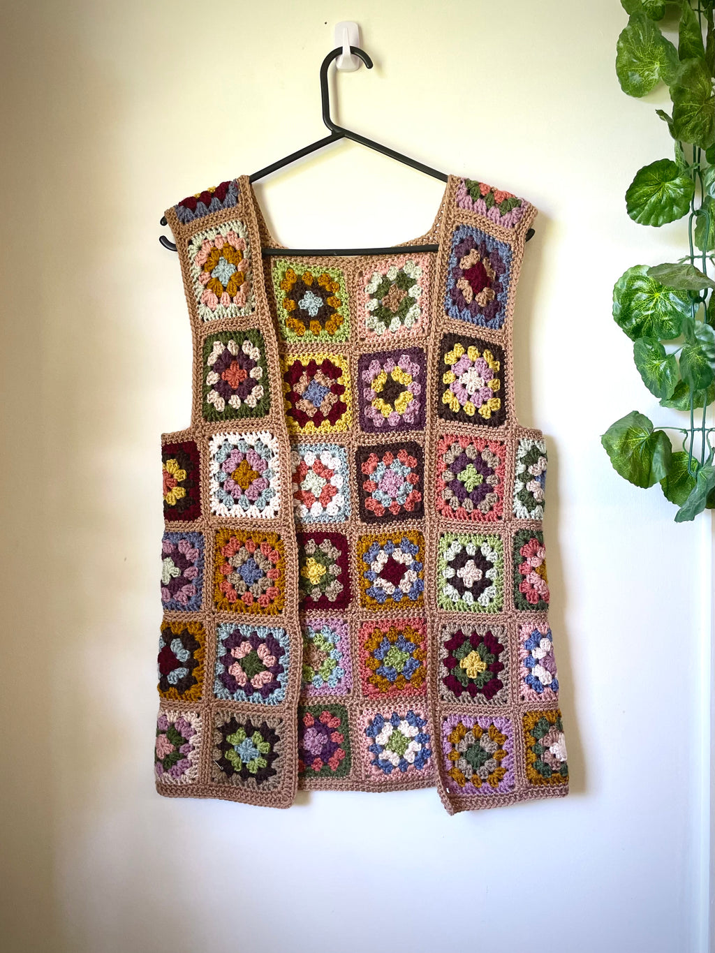 Crochet granny square open vest