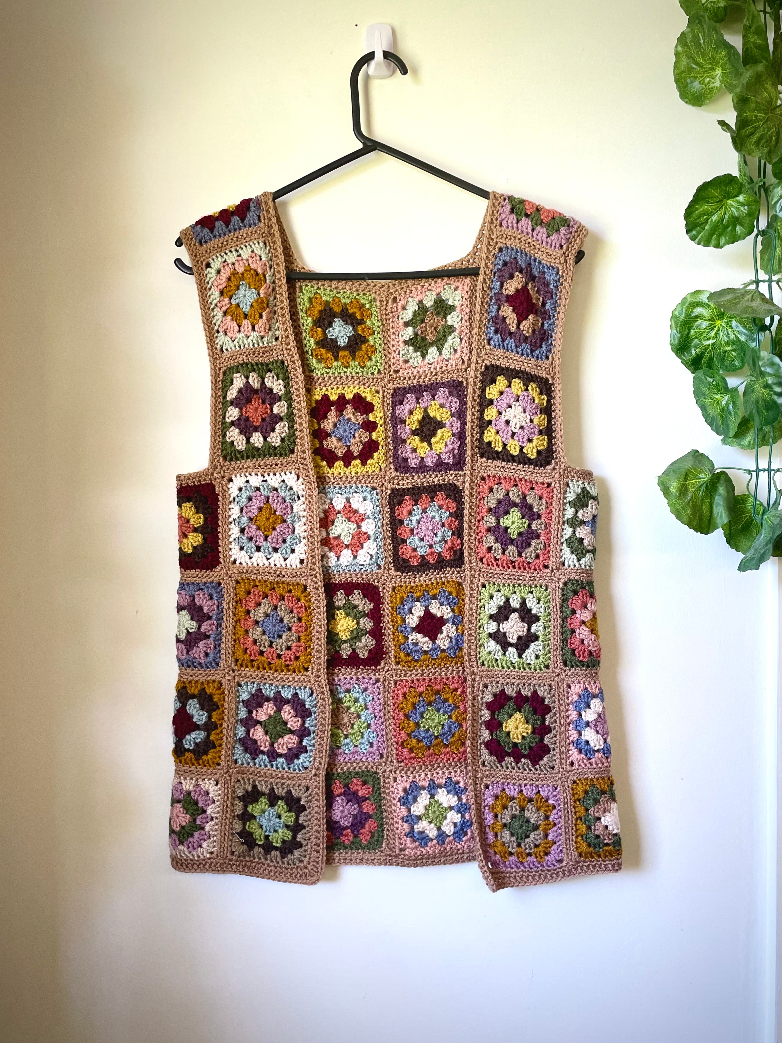 Crochet granny square open vest