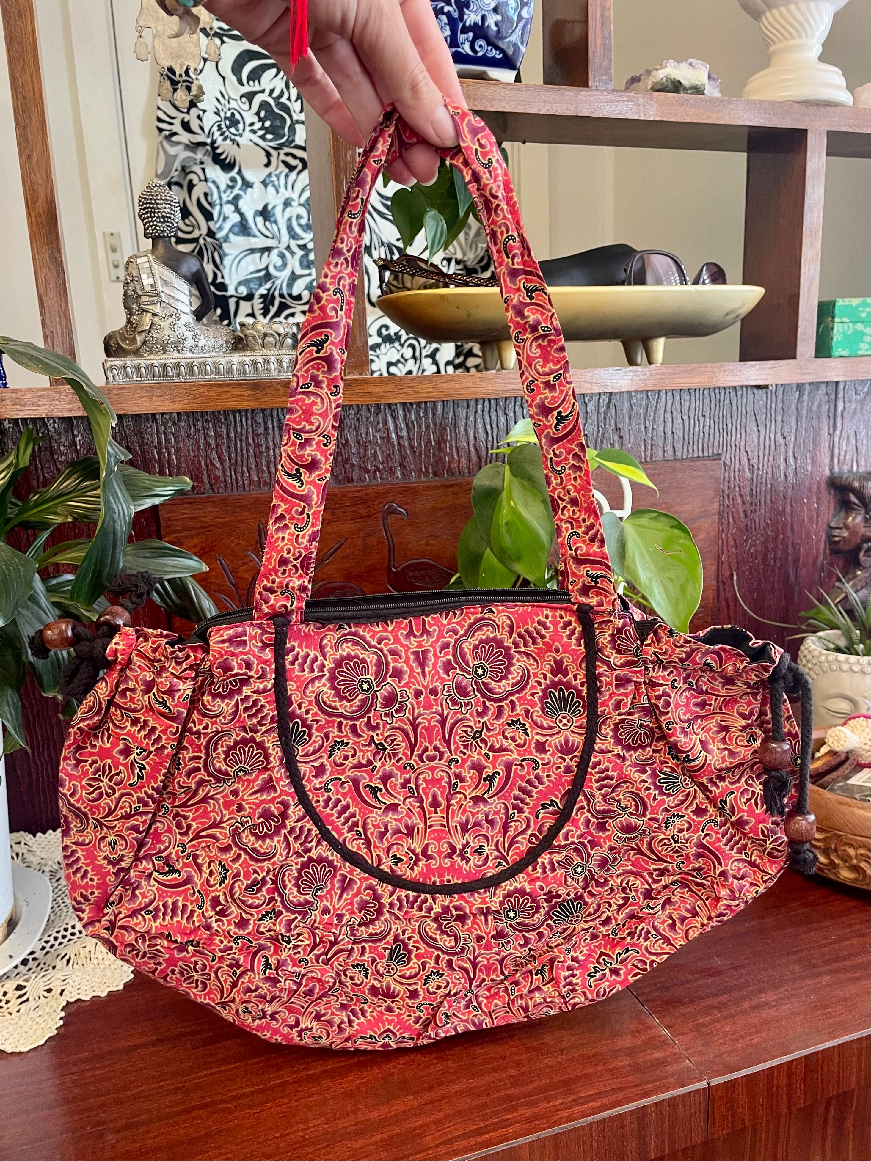 Cotton Print Shell Hobo Bag