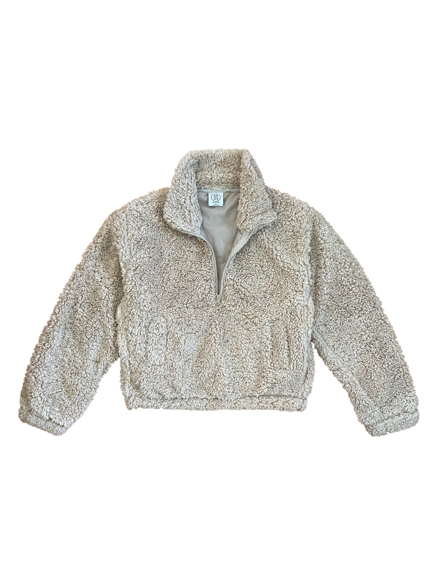 Beige Fluffy Teddy Jumper with High Zip Collar
