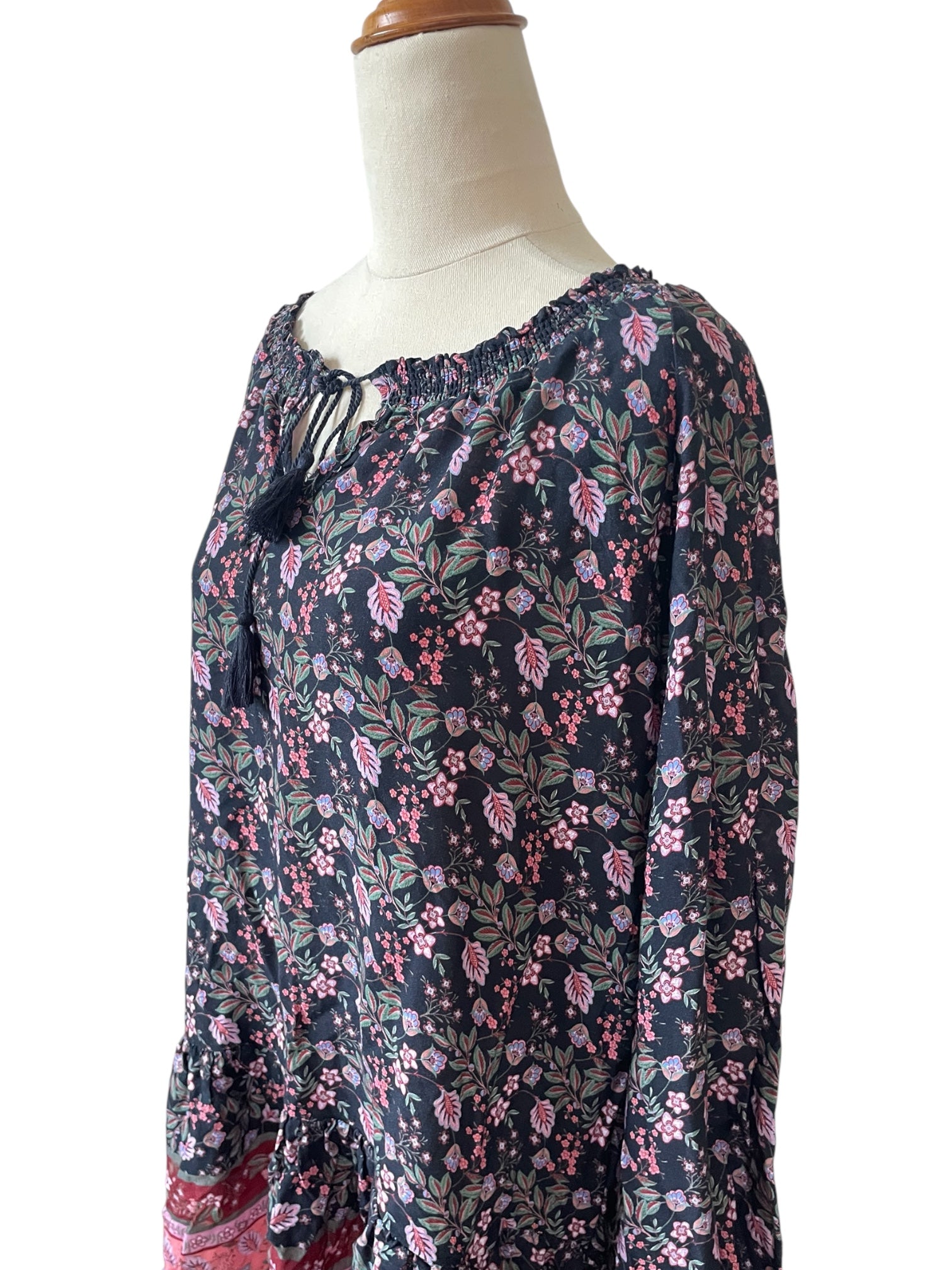 Long Sleeve Boho Mini Dress with floral pattern