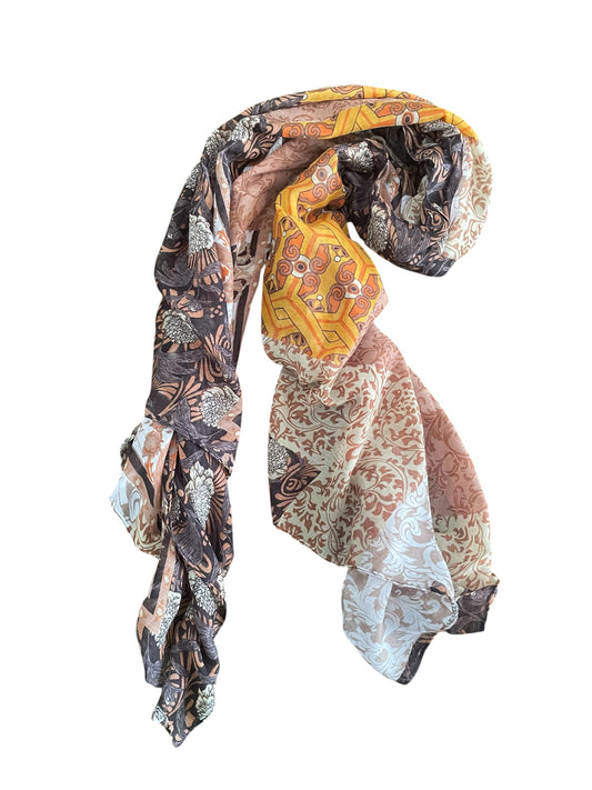 Brown tone patchwork print scarf