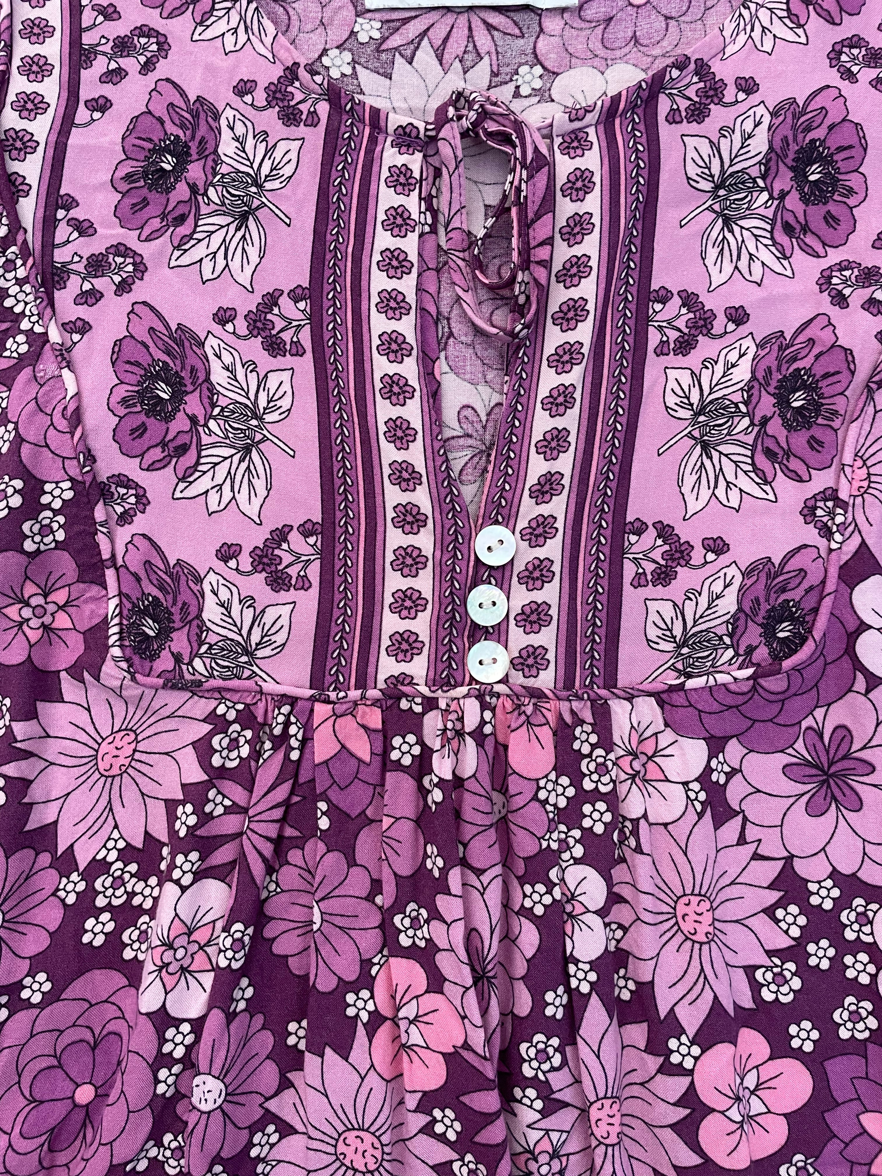 Boho Long Sleeve Mauve Dress with Retro Flower Print