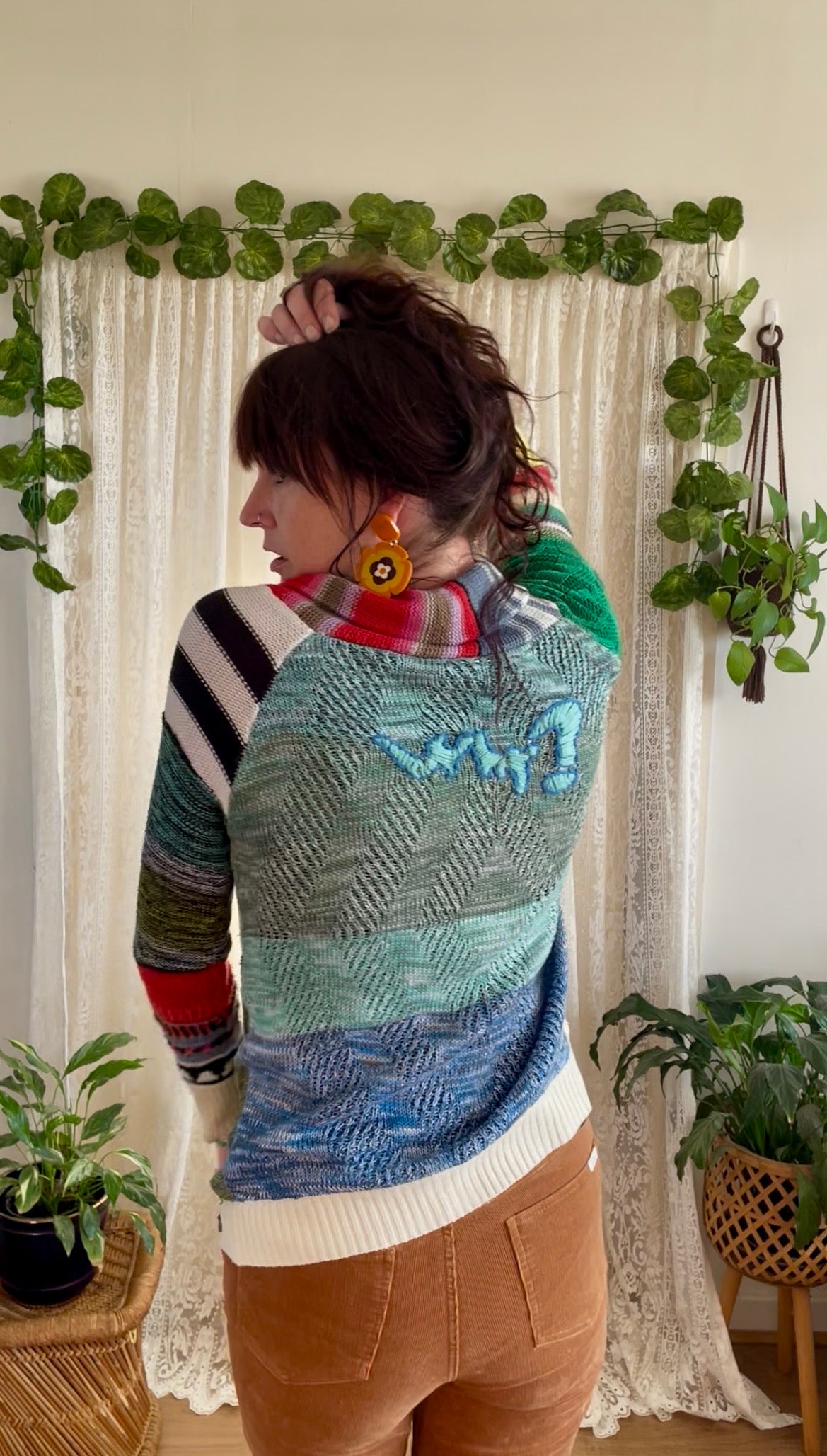 Multicolour Zip up Asymmetrical Cardigan - Sz XL