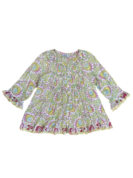 Cotton 3/4 sleeve Lime Floral Blouse