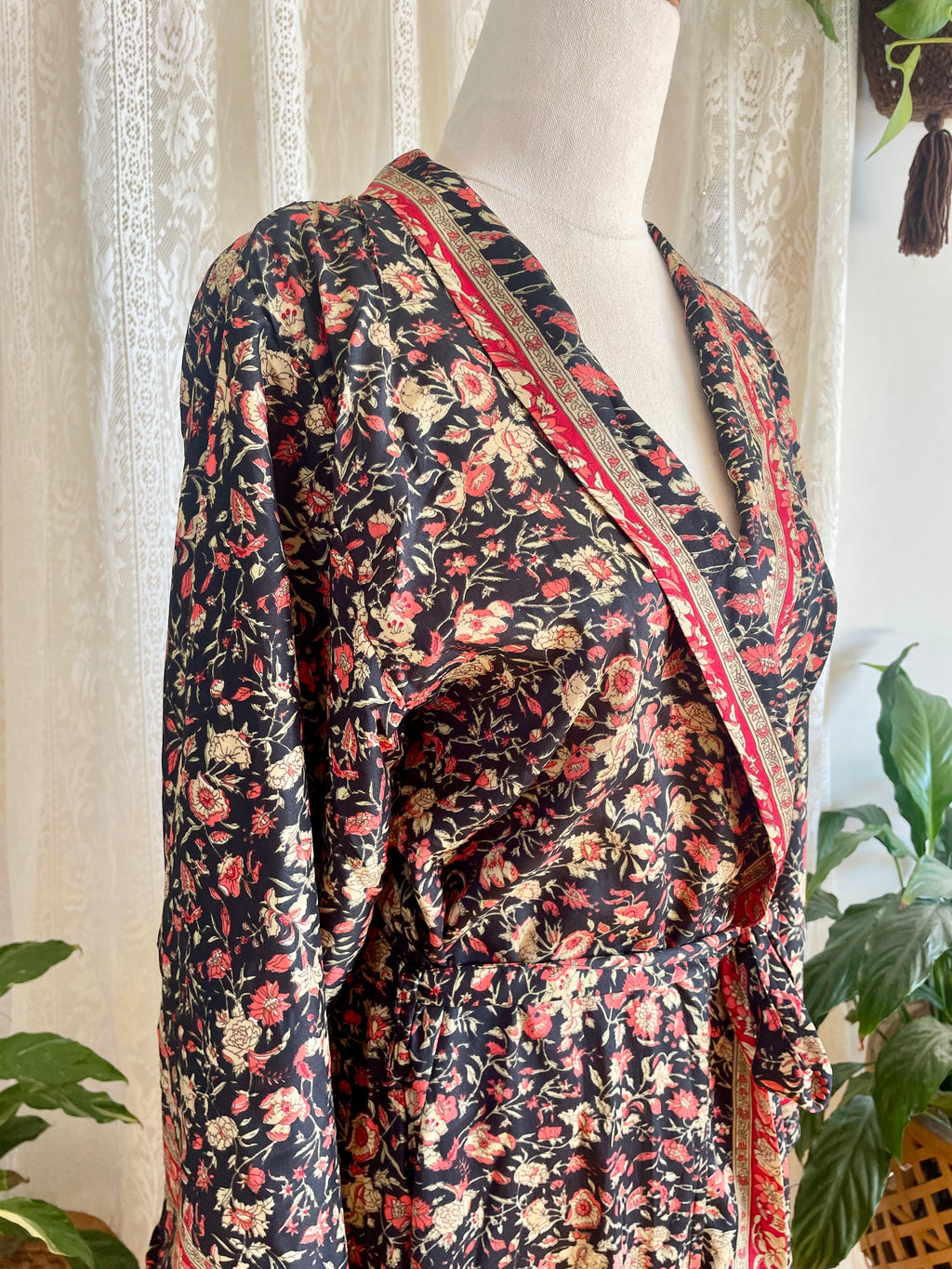 Tree Of Life Floral Wrap Kimono Dress / Robe