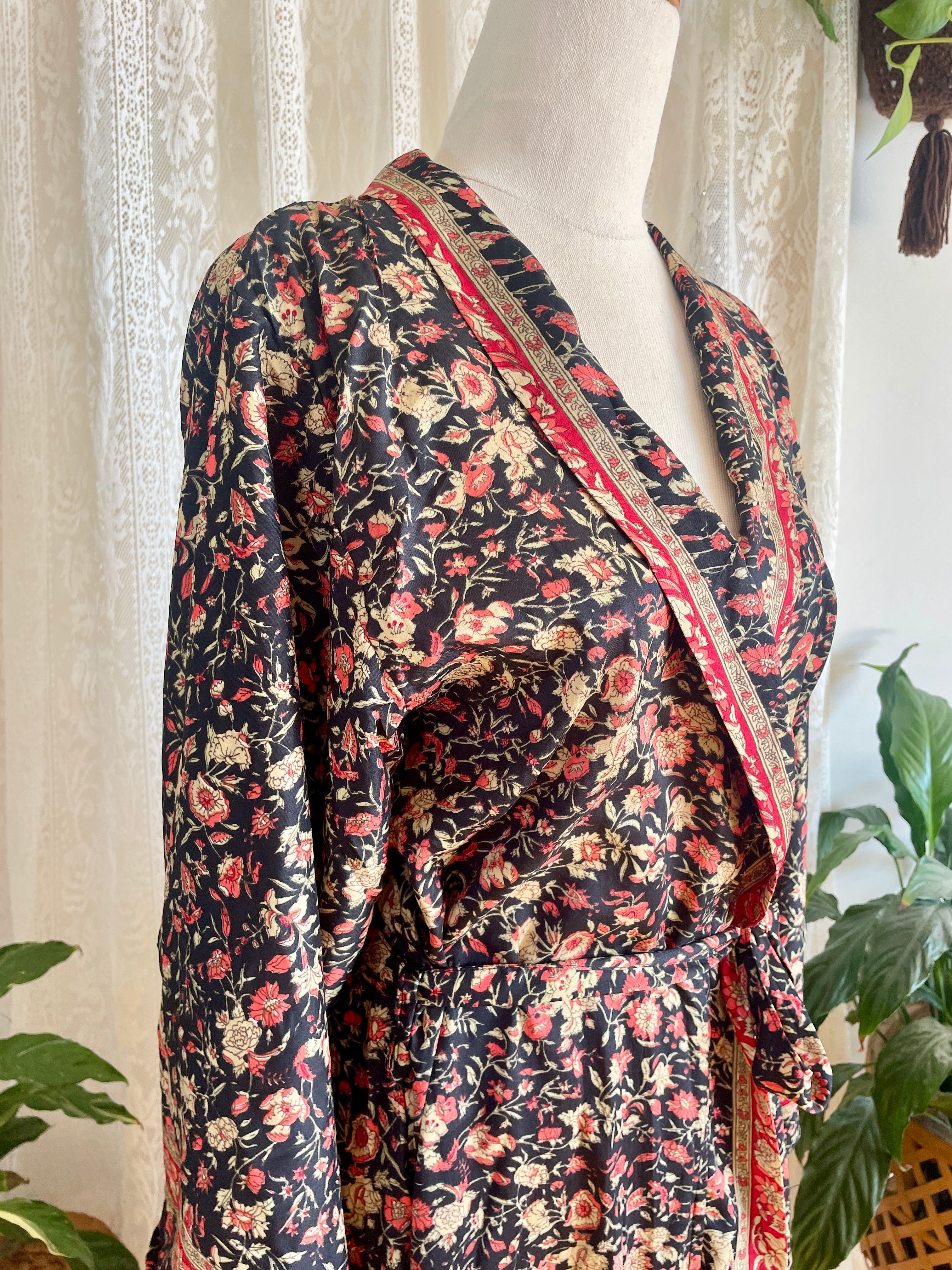 Tree Of Life Floral Wrap Kimono Dress / Robe