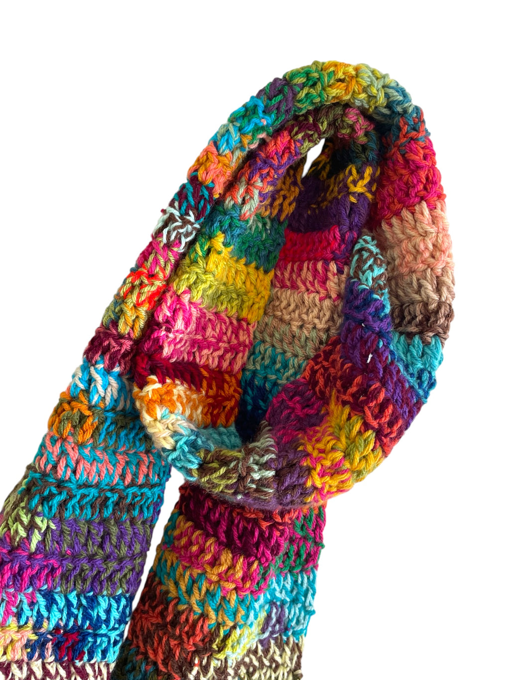 Crochet Multicolour Extra Long Fringed Scarf
